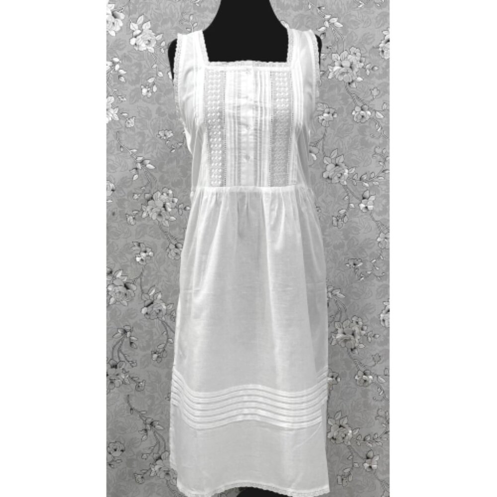 Victorian Cotton Nightgown by SoieRose – Sleeveless Lace Trimmed Gown - SR-1225